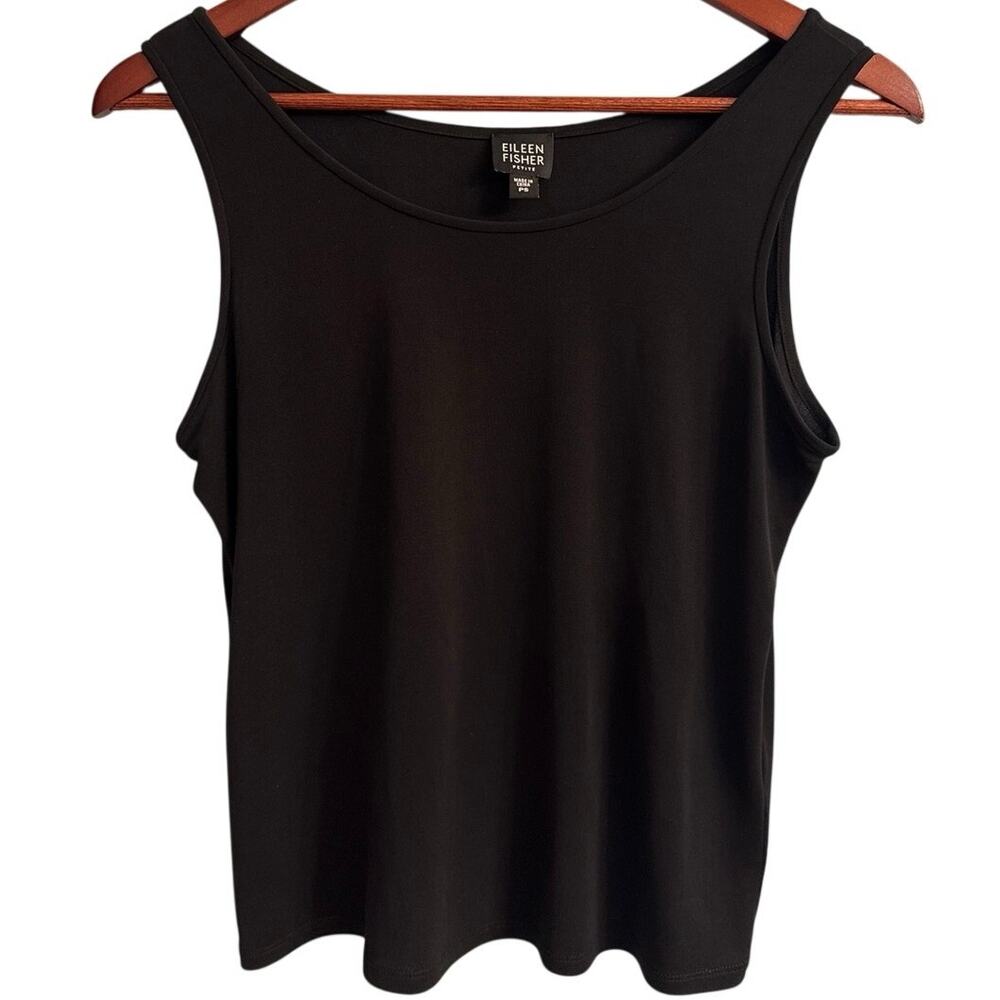Eileen Fisher 100% Silk Tank Top Black Petite Small PS Sleeveless Scoop Classic